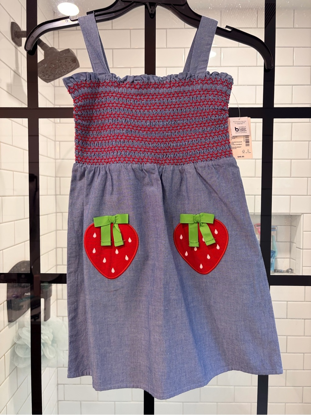 Gymboree NWT Smocked Chambray Dress with Strawberry Pockets - Blue & Red